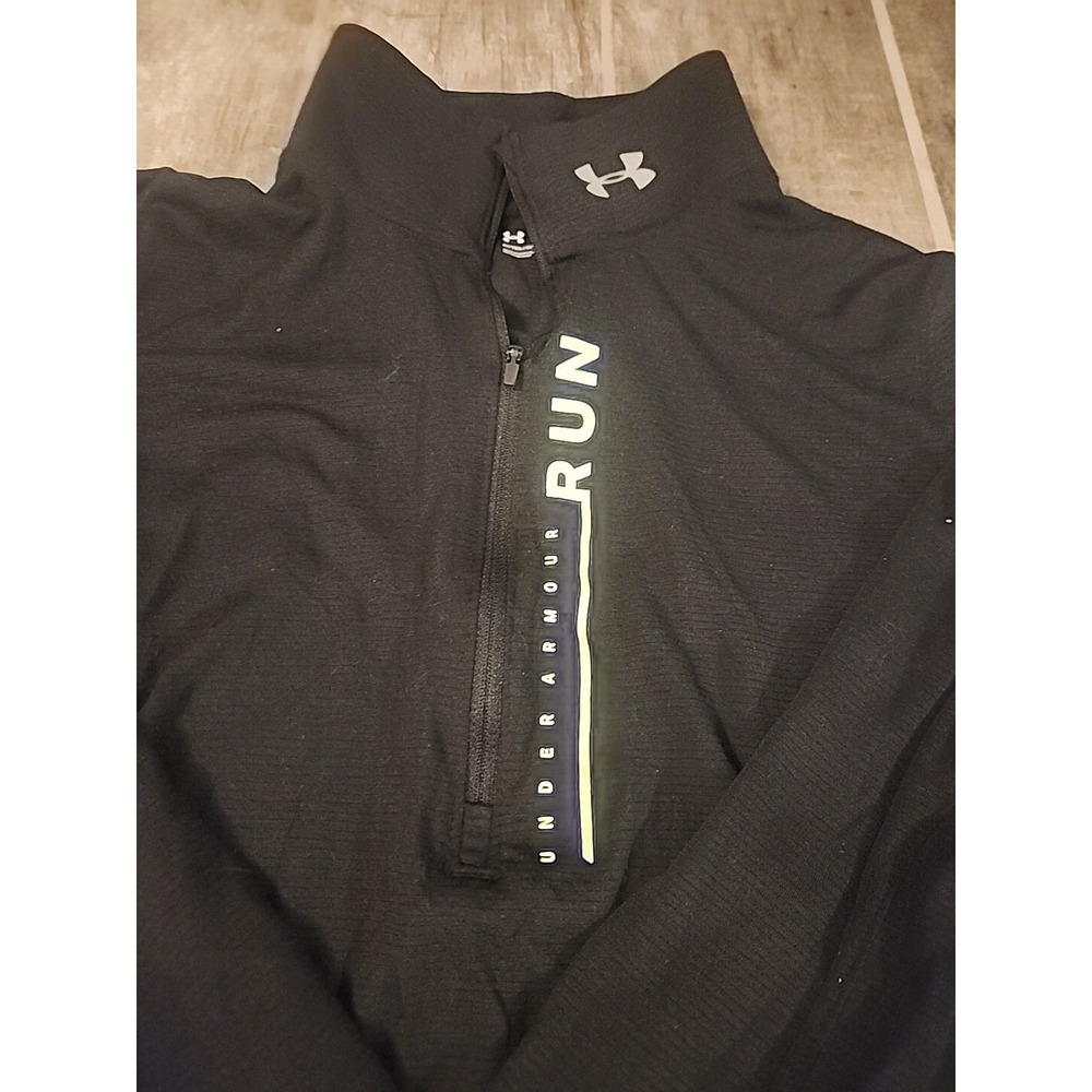 Under Armour Run Womens LARGE Half Zip Long Sleeve Training Top Black And GREEN - Picture 2 of 6